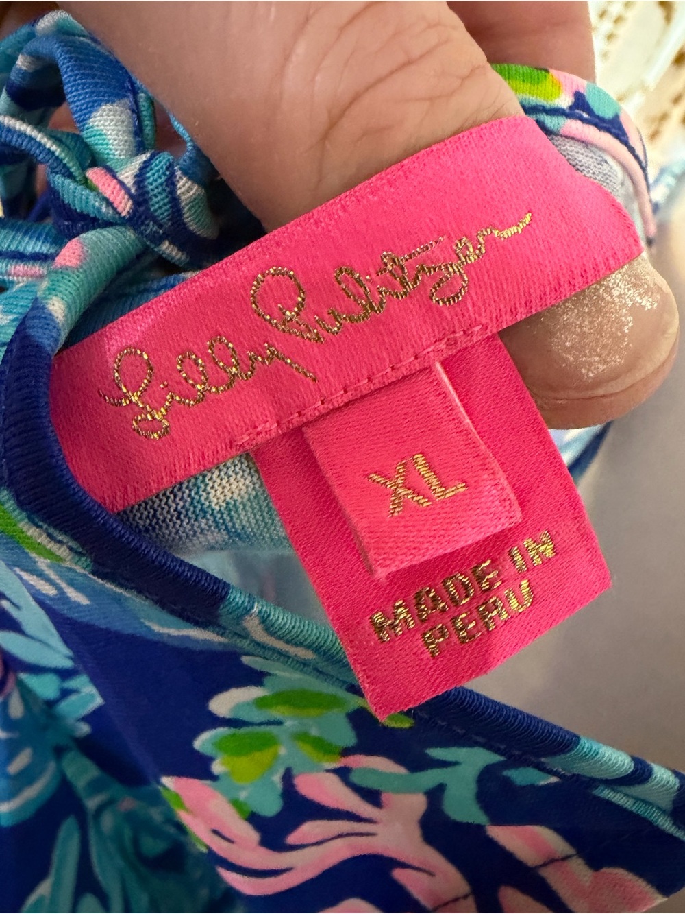 Lilly Pulitzer Navy Floral Spaghetti-Strap Dress with Pink Trim - Picture 4 of 8